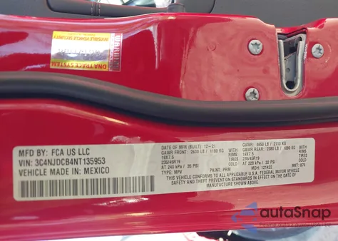 2022 Jeep Compass (Red) Edition 4X4 z USA, uszkodzony, nr VIN 3C4NJDCB4NT135953